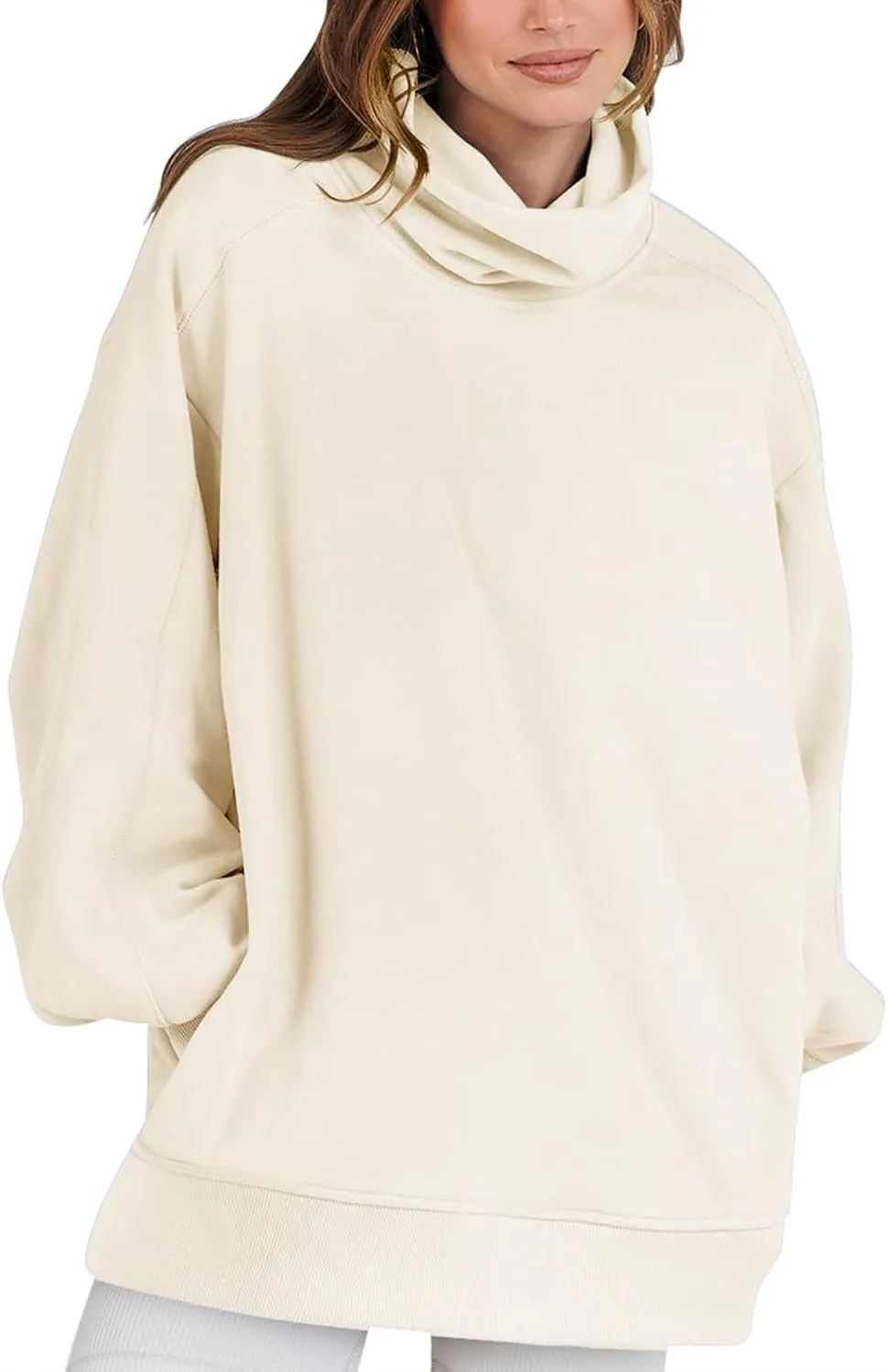 Oversized Sweatshirt For Women Turtleneck Lantern Sleeve Pullover Tops Fleece Soft Sweatshirts With Pockets 2024 Trendy