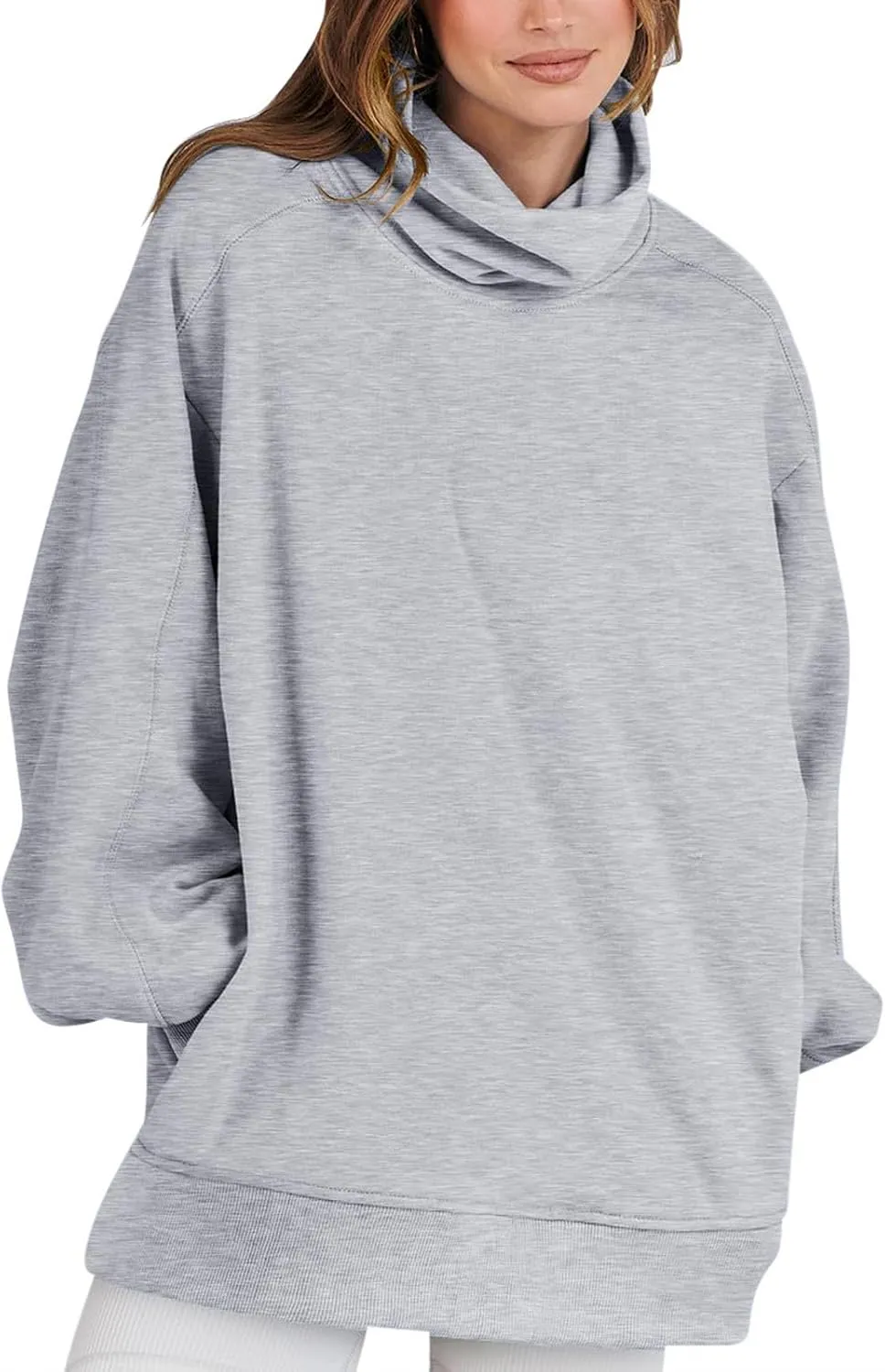 Oversized Sweatshirt For Women Turtleneck Lantern Sleeve Pullover Tops Fleece Soft Sweatshirts With Pockets 2024 Trendy