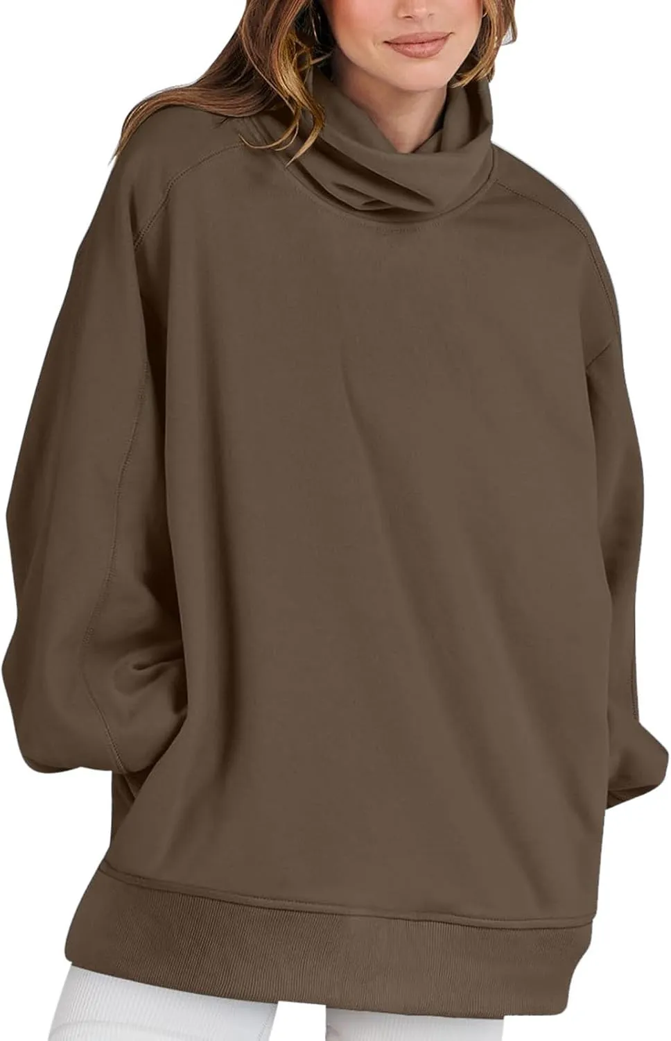 Oversized Sweatshirt For Women Turtleneck Lantern Sleeve Pullover Tops Fleece Soft Sweatshirts With Pockets 2024 Trendy
