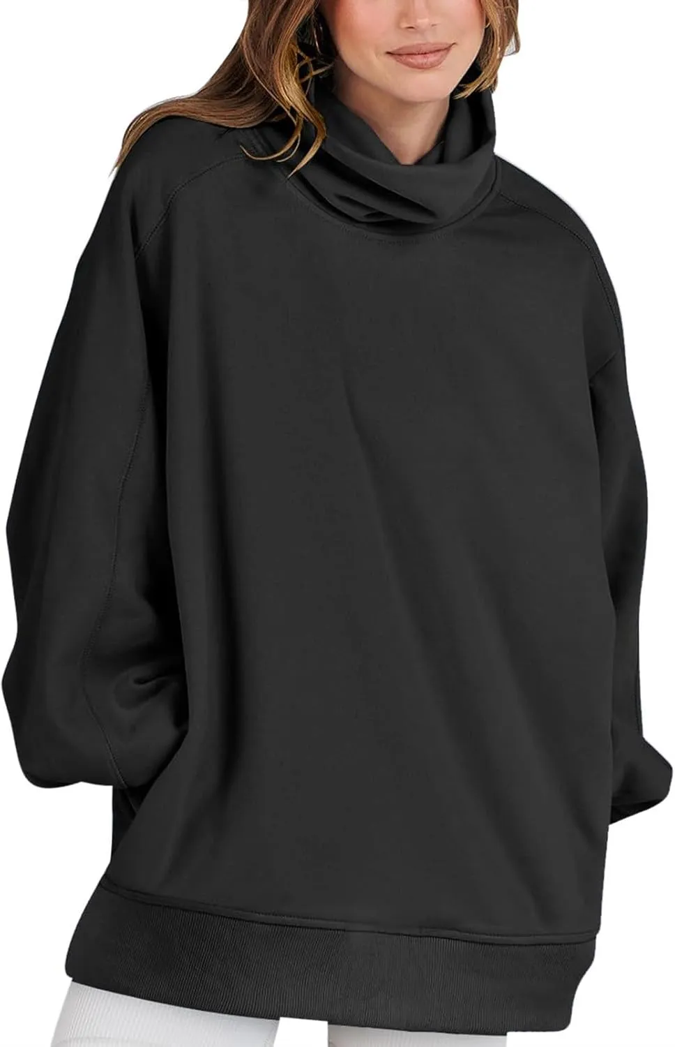 Oversized Sweatshirt For Women Turtleneck Lantern Sleeve Pullover Tops Fleece Soft Sweatshirts With Pockets 2024 Trendy