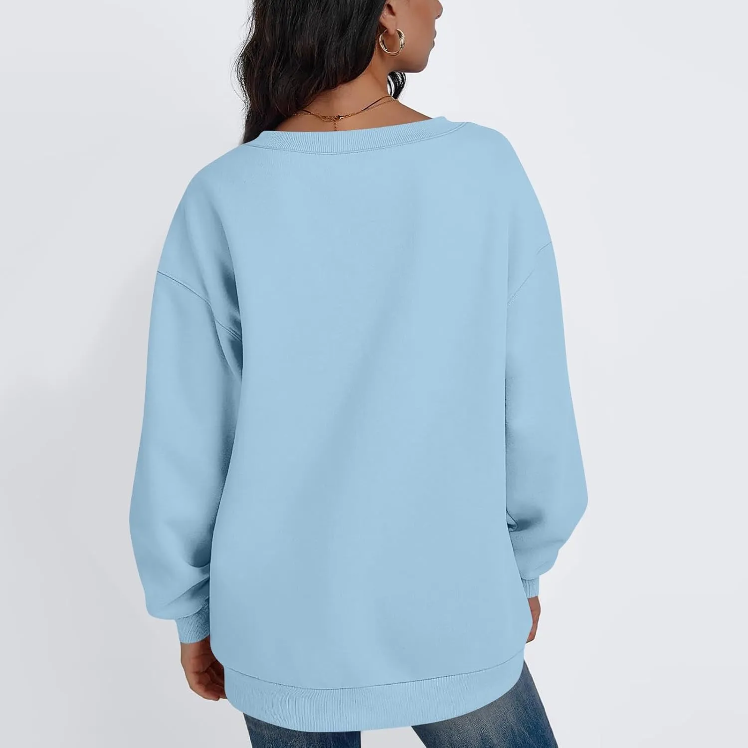 Oversized V Neck Sweatshirt Women Cozy Long Sleeve Fleece Hoodies Pullover Casual Sweat Shirts Cute Winter Outfits