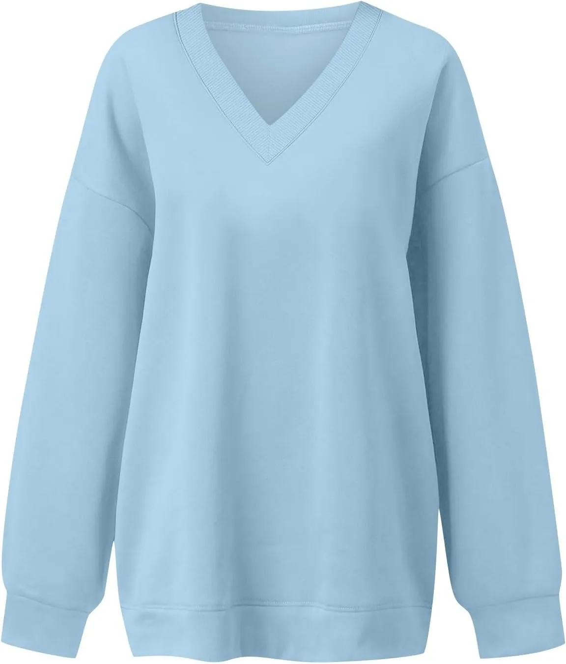 Oversized V Neck Sweatshirt Women Cozy Long Sleeve Fleece Hoodies Pullover Casual Sweat Shirts Cute Winter Outfits