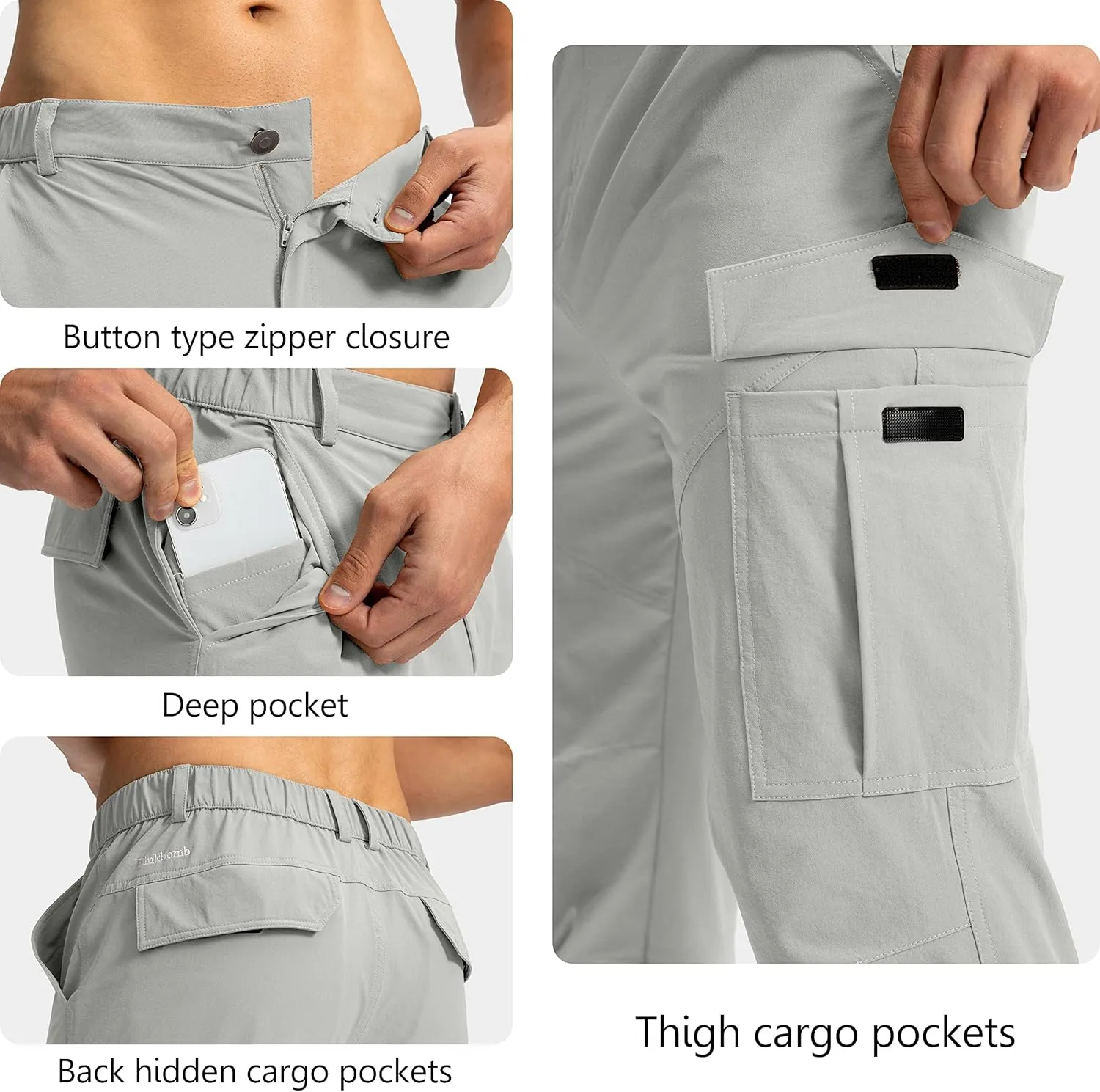 Pinkbomb Men's Hiking Cargo Pants with 7 Pockets Slim Fit Stretch Joggers Golf Cargo Work Pants for Men
