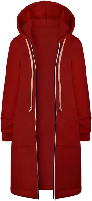 Plus Size Hoodies for Women Casual Zip Up Oversized Long Hooded Tunic Sweatshirts Long Sleeve Jackets with Pockets