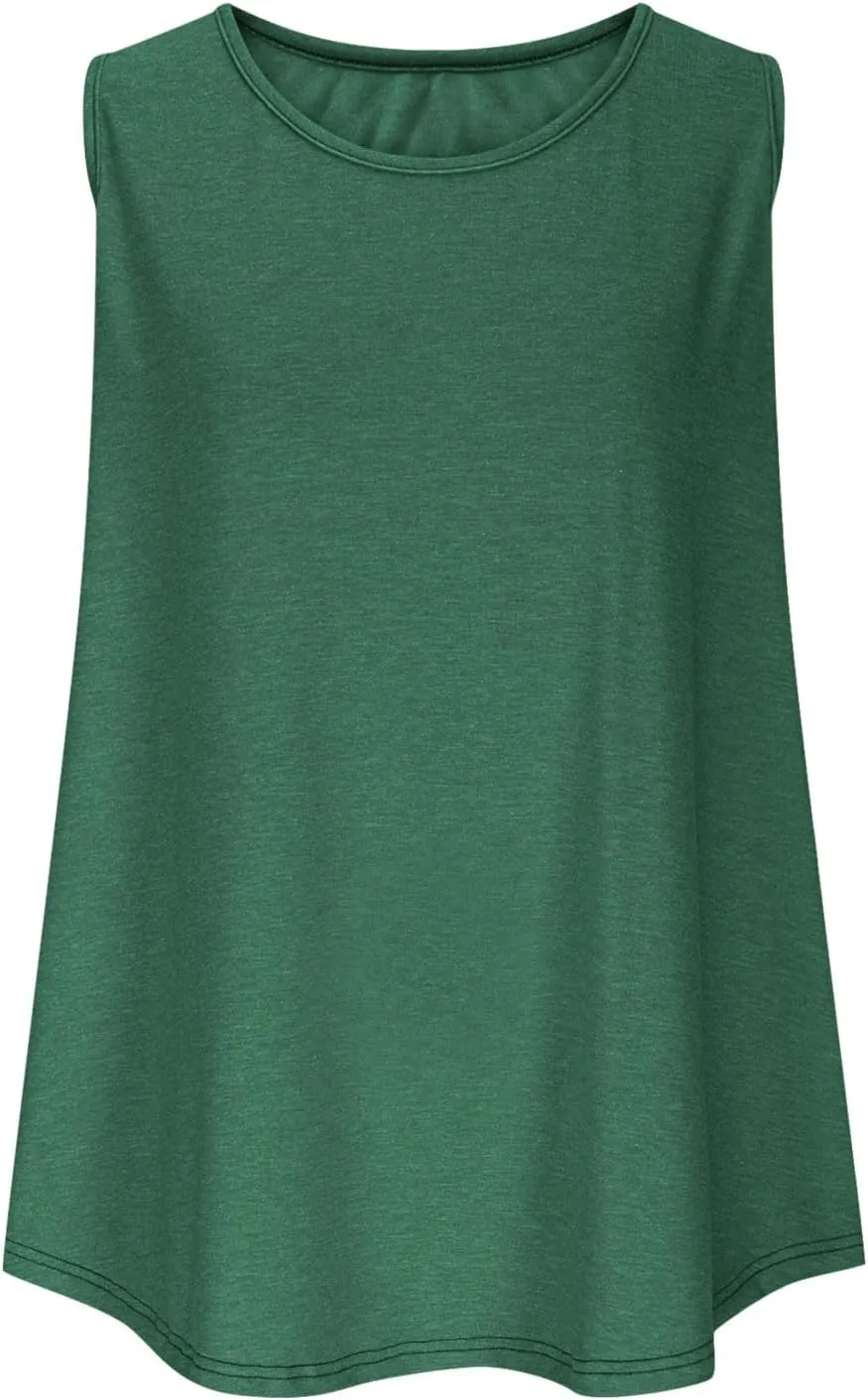 Plus Size Tank Tops for Women Summer Crewneck Sleeveless Lightweight Basic T Shirts Loose Fit Casual Tunics Shirts