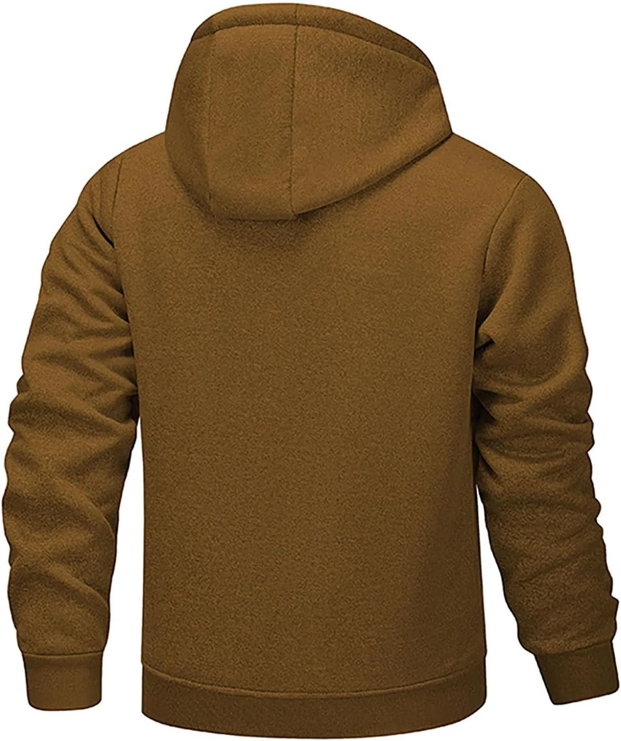 Plush Hooded Jacket Coat for Men Thickened Warm Zipper Drawstring Long Sleeve Coat Casual Soft Jacket with Pockets