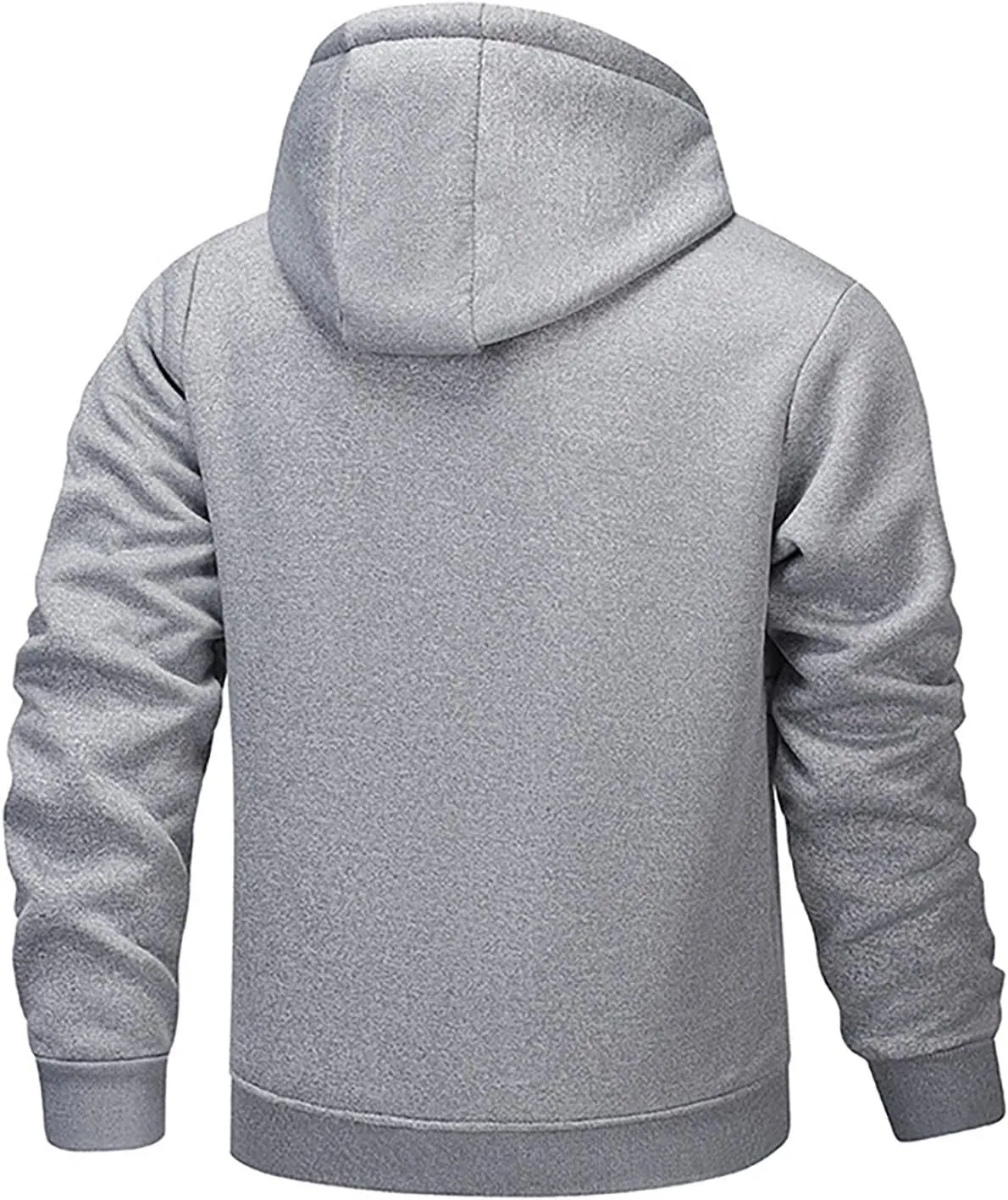 Plush Hooded Jacket Coat for Men Thickened Warm Zipper Drawstring Long Sleeve Coat Casual Soft Jacket with Pockets