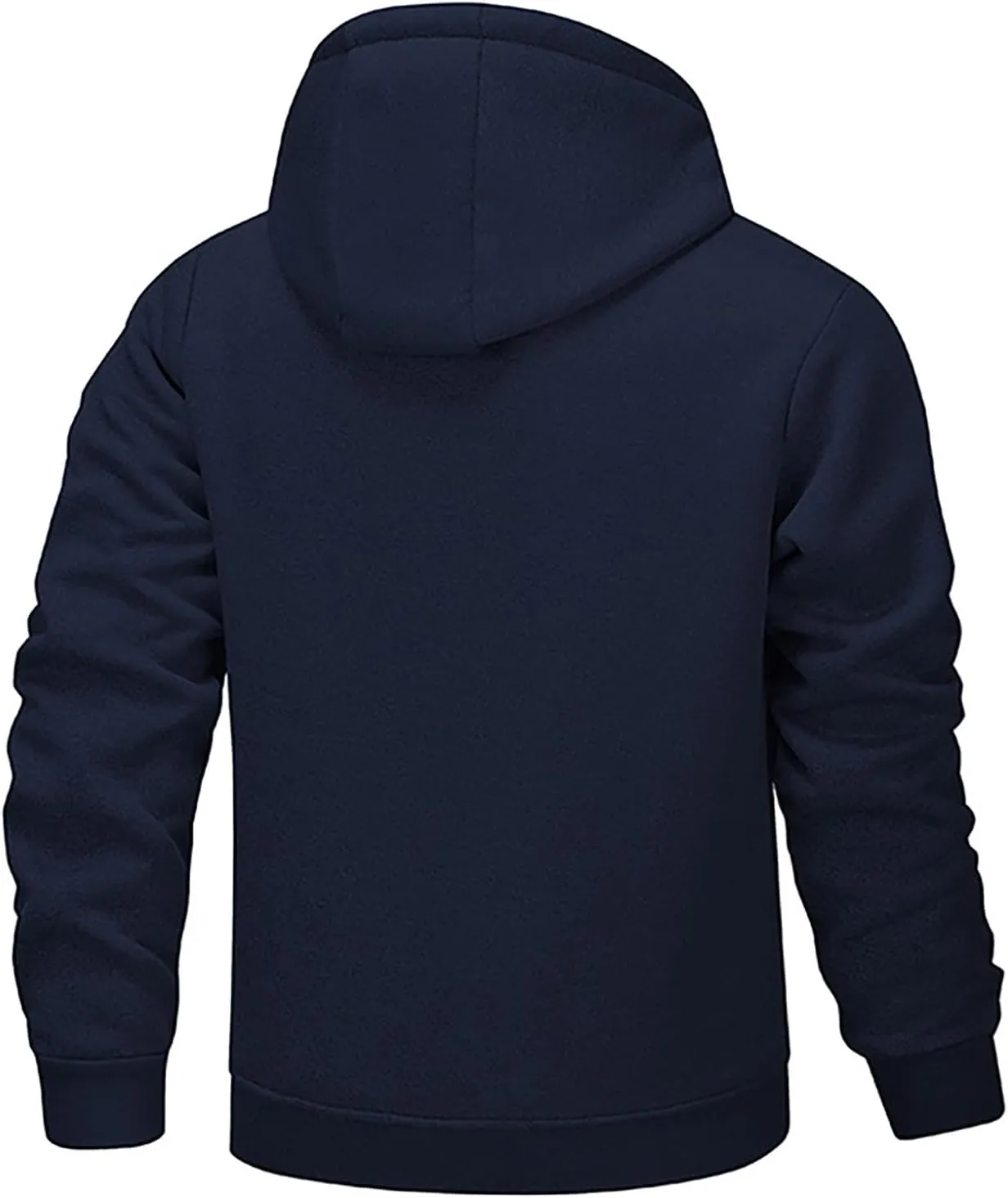 Plush Hooded Jacket Coat for Men Thickened Warm Zipper Drawstring Long Sleeve Coat Casual Soft Jacket with Pockets