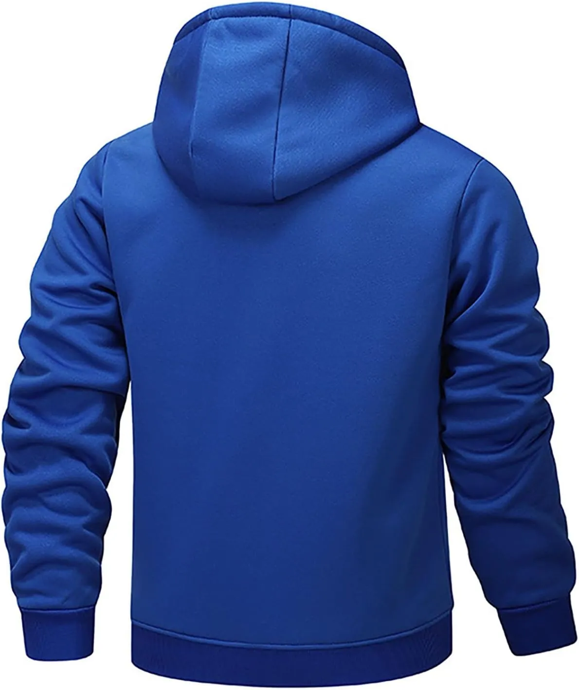Plush Hooded Jacket Coat for Men Thickened Warm Zipper Drawstring Long Sleeve Coat Casual Soft Jacket with Pockets