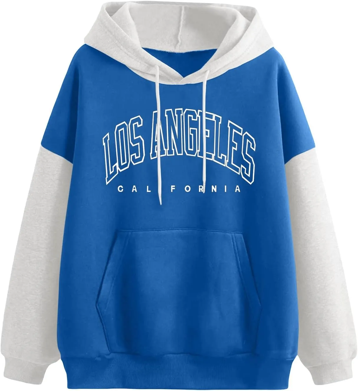 POTTON Los Angeles California Letter Print Graphic Blue Women Oversized Hoodies Soft Sweatshirts for Women Hooded Casual Blue