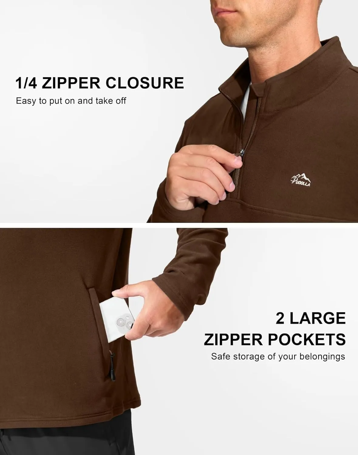 Pudolla Men's 1/4 Zip Pullover Sweatshirts Fleece Warm Soft Sweatshirts with Pockets for Running Athletic Workout Golf