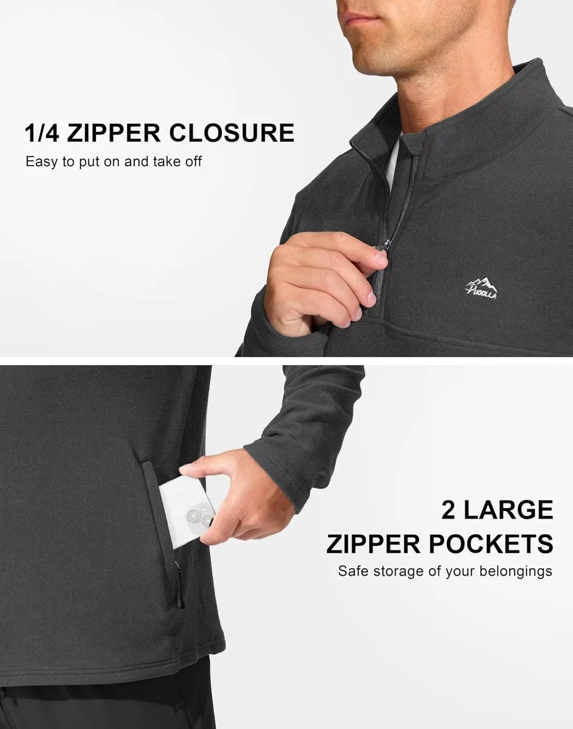 Pudolla Men's 1/4 Zip Pullover Sweatshirts Fleece Warm Soft Sweatshirts with Pockets for Running Athletic Workout Golf