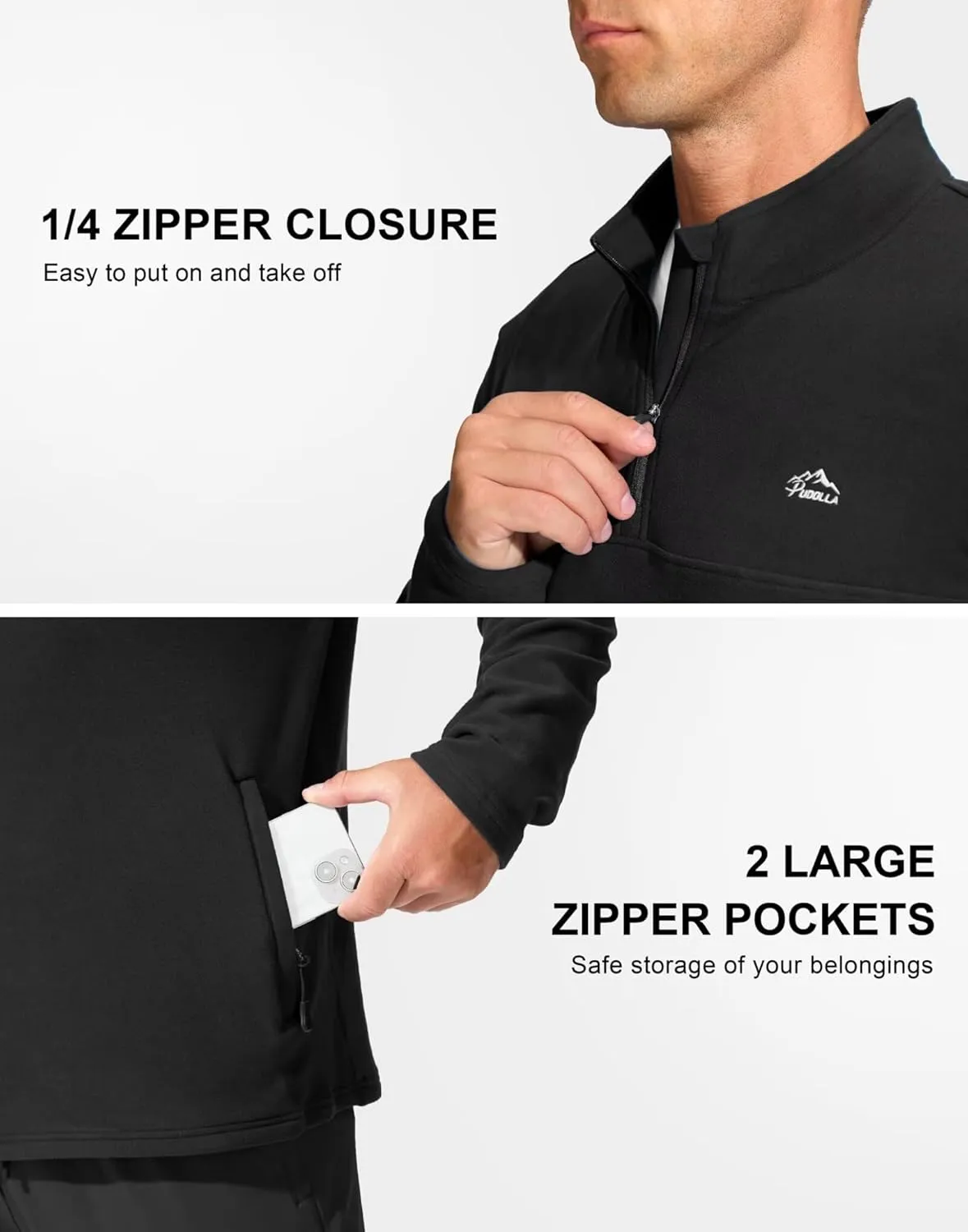 Pudolla Men's 1/4 Zip Pullover Sweatshirts Fleece Warm Soft Sweatshirts with Pockets for Running Athletic Workout Golf