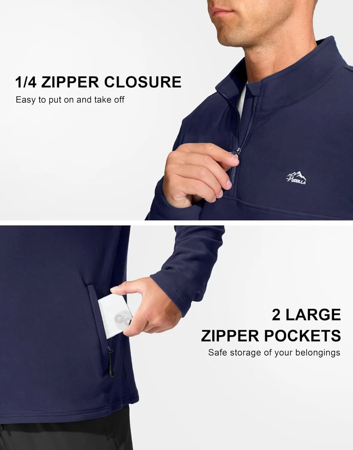 Pudolla Men's 1/4 Zip Pullover Sweatshirts Fleece Warm Soft Sweatshirts with Pockets for Running Athletic Workout Golf
