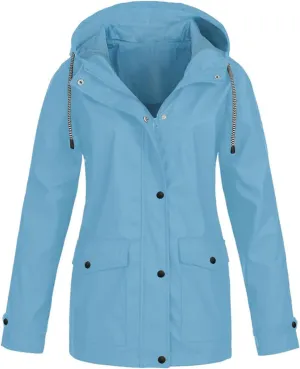 Rain Jacket Women 2024 Fall Lightweight Waterproof Raincoat Windbreaker Outdoor Hooded Trench Coat