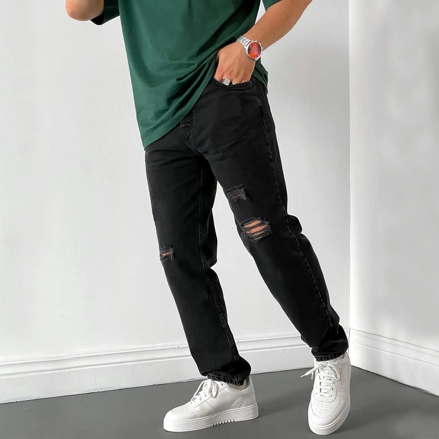 Ripped Jeans for Men Ripped Skinny Stretch Distressed Destroyed Slim Jeans Denim Pants Jeans Straight Leg Denim Pants