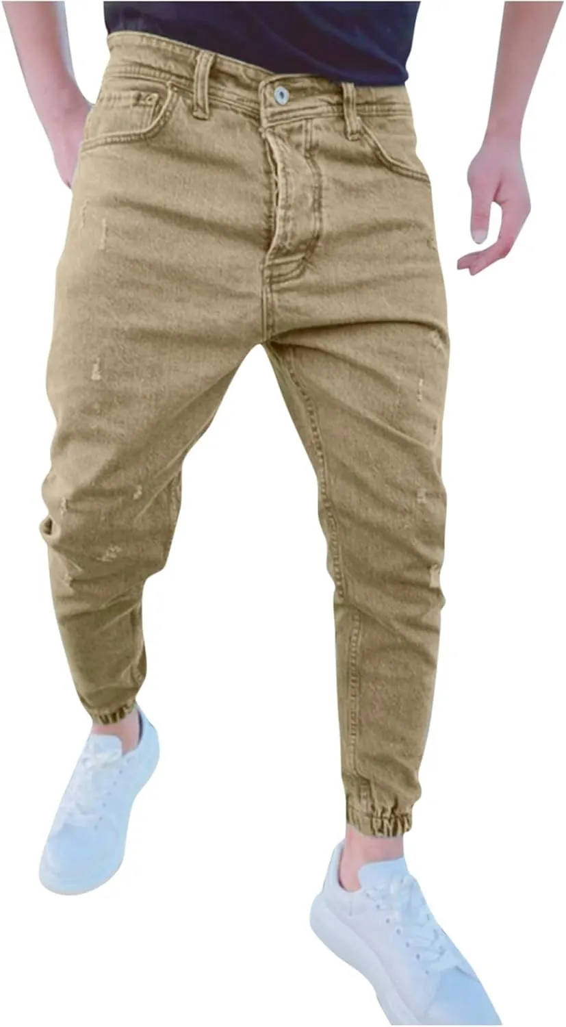 Ripped Jeans for Men Ripped Skinny Stretch Distressed Destroyed Slim Jeans Denim Pants Jeans Straight Leg Denim Pants