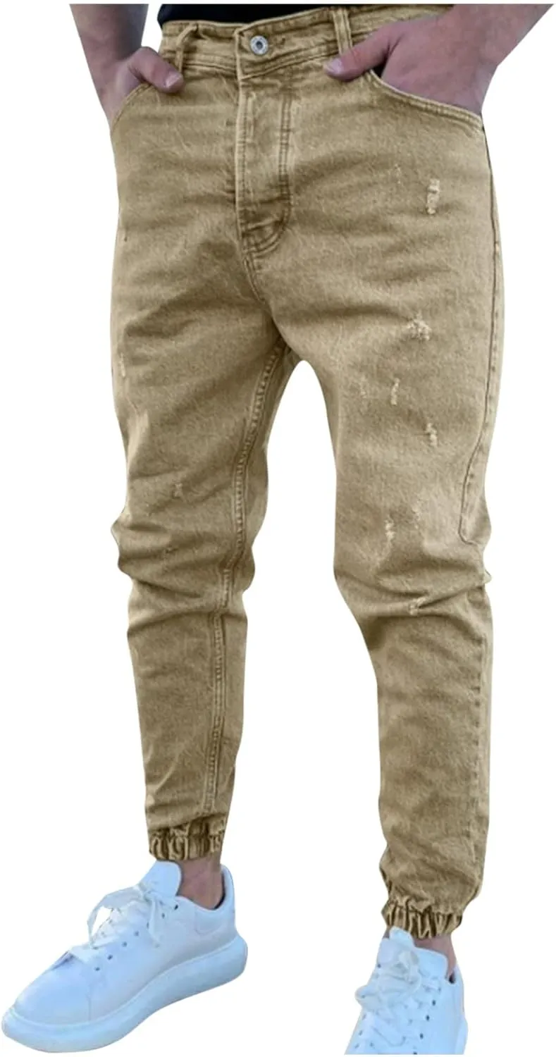 Ripped Jeans for Men Ripped Skinny Stretch Distressed Destroyed Slim Jeans Denim Pants Jeans Straight Leg Denim Pants