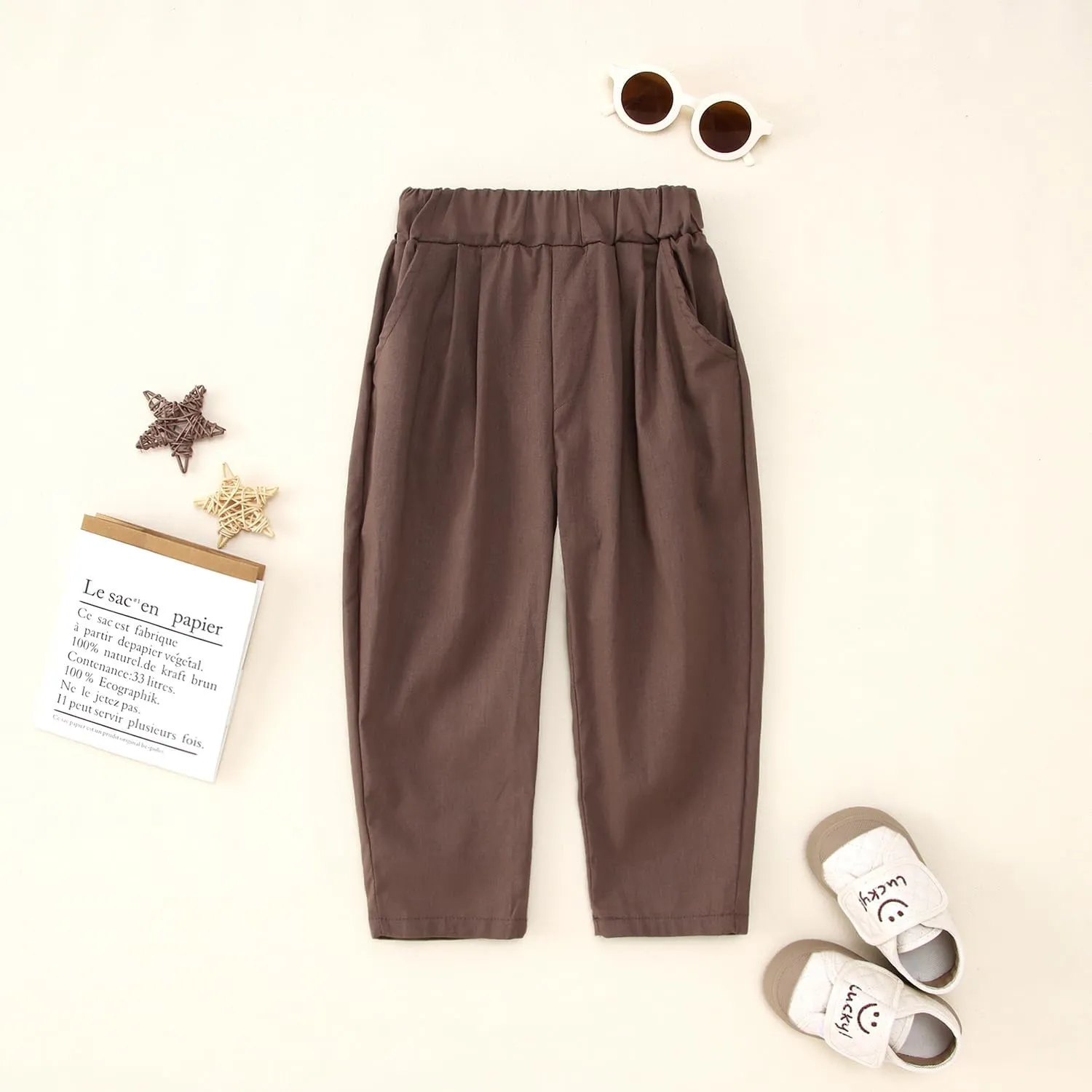 Ritatte Toddler Boy Cotton Linen Pants Casual Basic Plain Soft Long Pants Kids Summer Fall Comfy Trousers Loose Pants 2-7T