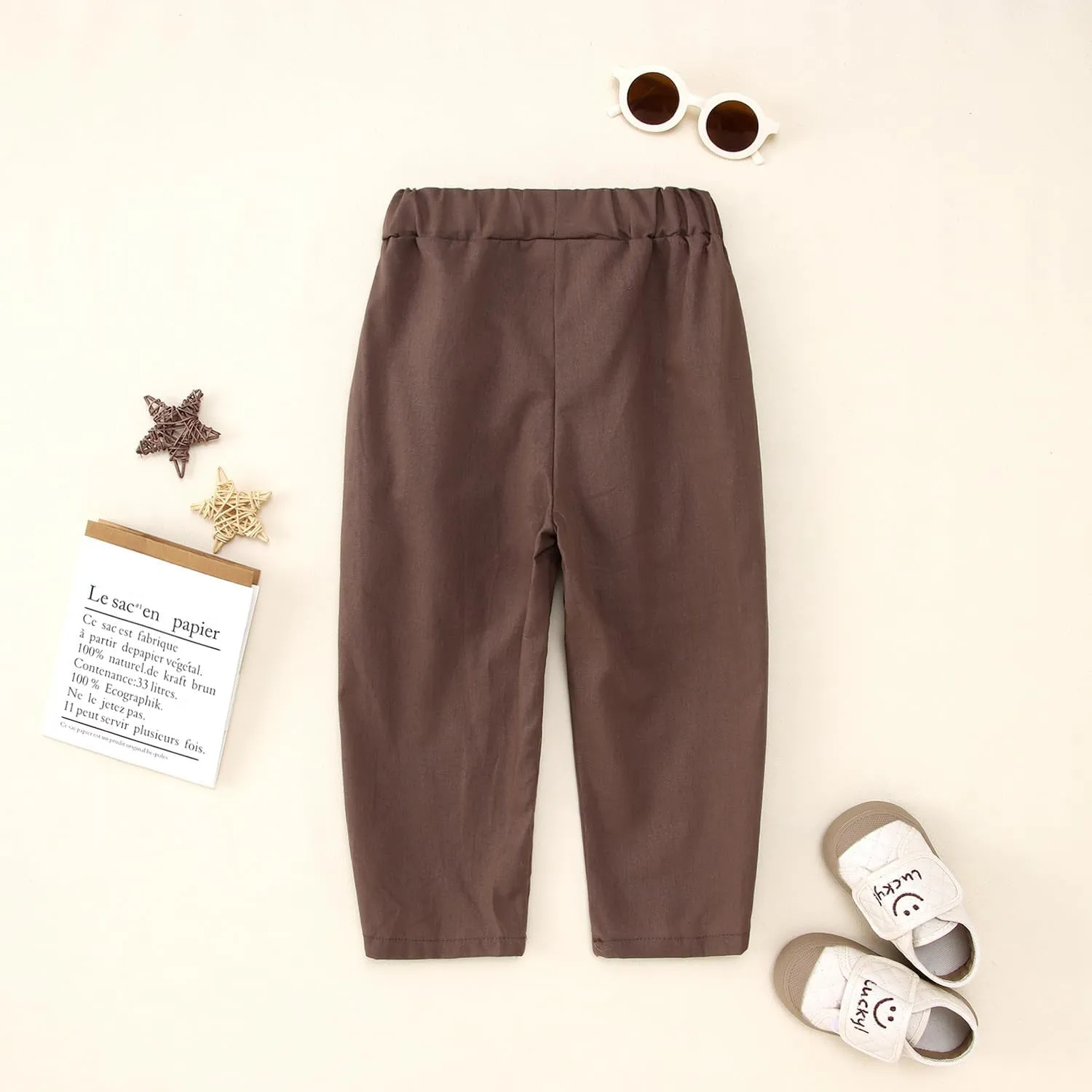 Ritatte Toddler Boy Cotton Linen Pants Casual Basic Plain Soft Long Pants Kids Summer Fall Comfy Trousers Loose Pants 2-7T