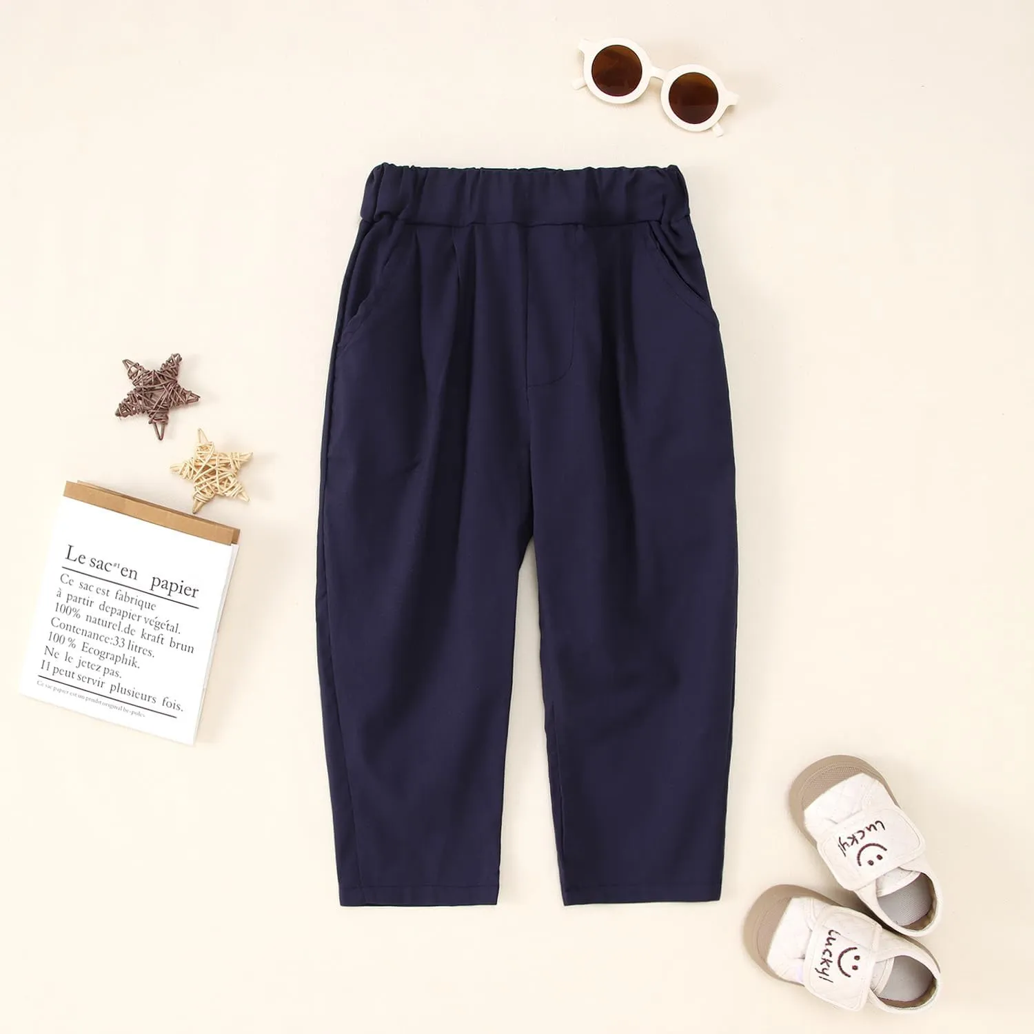 Ritatte Toddler Boy Cotton Linen Pants Casual Basic Plain Soft Long Pants Kids Summer Fall Comfy Trousers Loose Pants 2-7T