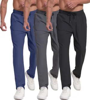 RPOVIG 3 Pack Men's Athletic Sweatpants with Zipper Pockets Workout Gym Running Hiking Active Cooling Stretch Joggers Pants