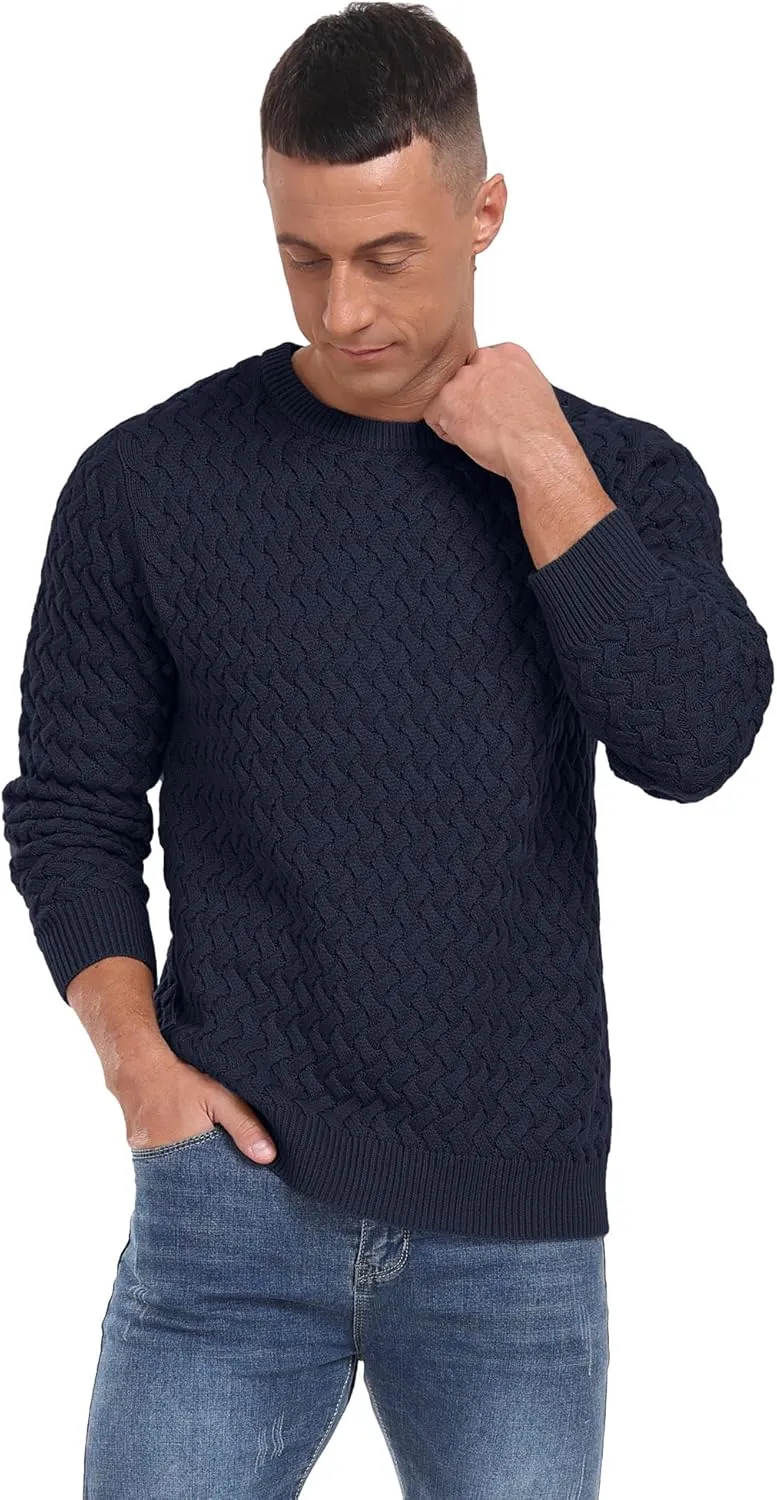 Sailwind Men's Crewneck Cable Knit Sweaters Long Sleeve Casual Twist Patterned Pullover Sweater