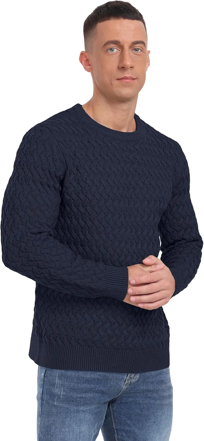 Sailwind Men's Crewneck Cable Knit Sweaters Long Sleeve Casual Twist Patterned Pullover Sweater