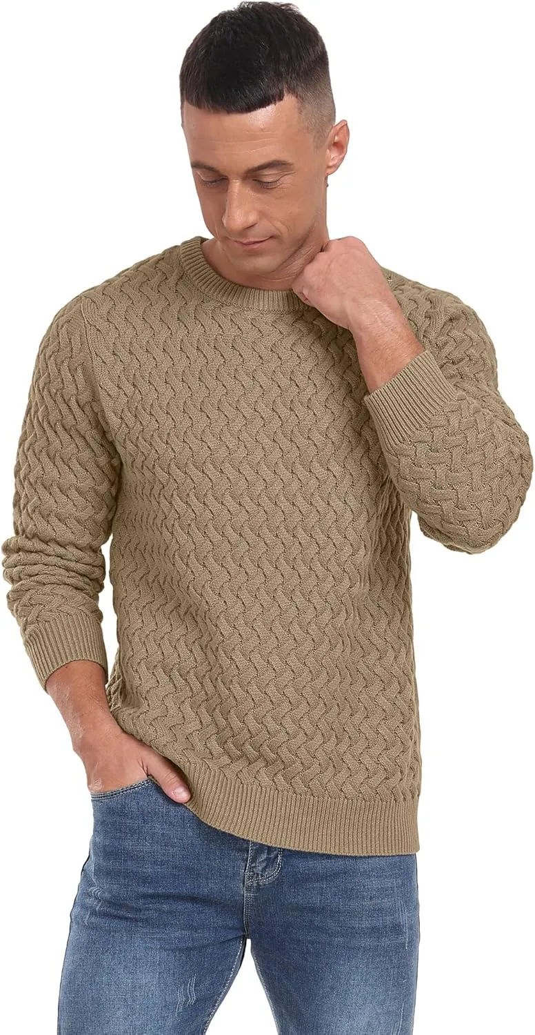 Sailwind Men's Crewneck Cable Knit Sweaters Long Sleeve Casual Twist Patterned Pullover Sweater