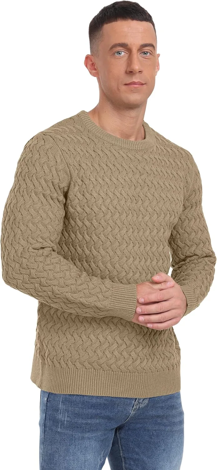 Sailwind Men's Crewneck Cable Knit Sweaters Long Sleeve Casual Twist Patterned Pullover Sweater