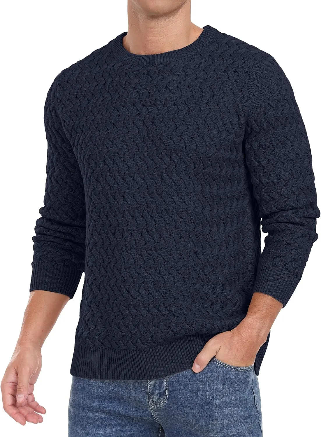 Sailwind Men's Crewneck Cable Knit Sweaters Long Sleeve Casual Twist Patterned Pullover Sweater