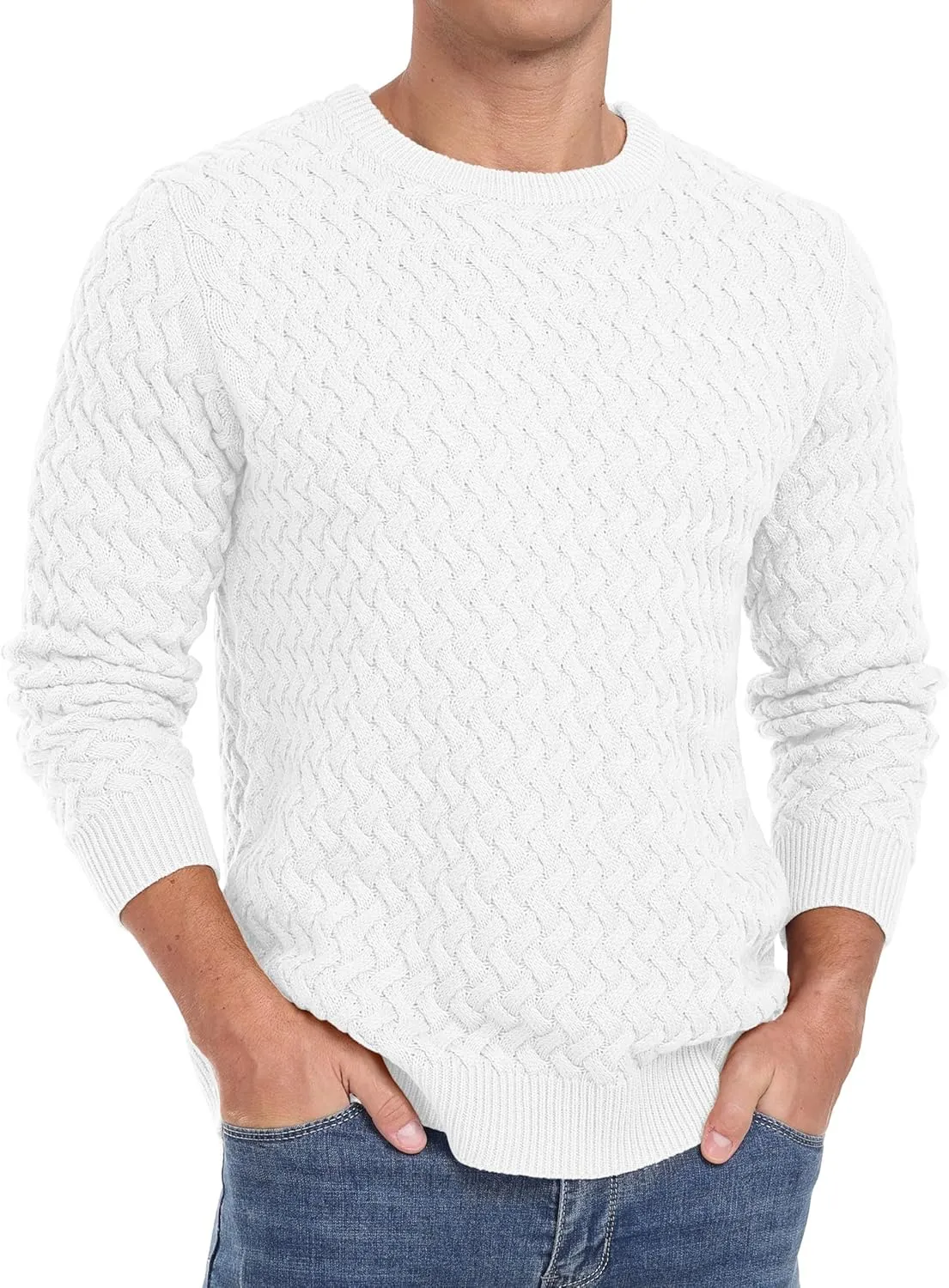 Sailwind Men's Crewneck Cable Knit Sweaters Long Sleeve Casual Twist Patterned Pullover Sweater