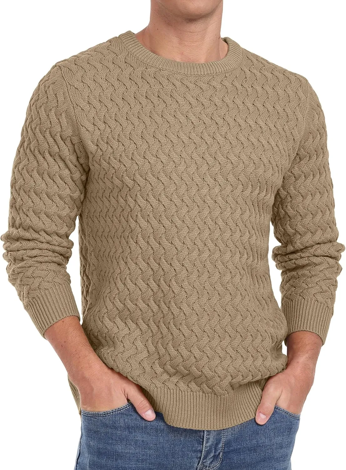 Sailwind Men's Crewneck Cable Knit Sweaters Long Sleeve Casual Twist Patterned Pullover Sweater