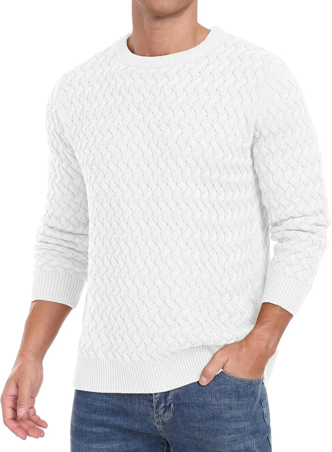 Sailwind Men's Crewneck Cable Knit Sweaters Long Sleeve Casual Twist Patterned Pullover Sweater