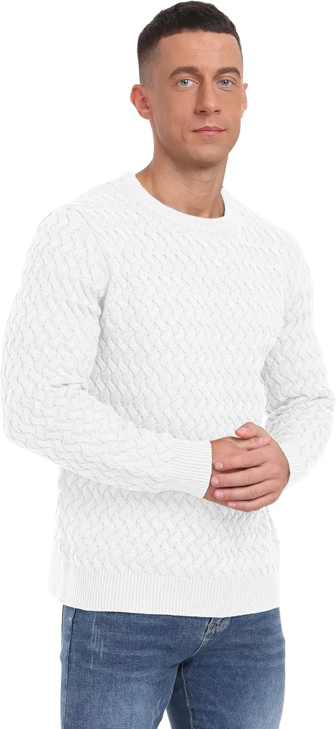 Sailwind Men's Crewneck Cable Knit Sweaters Long Sleeve Casual Twist Patterned Pullover Sweater