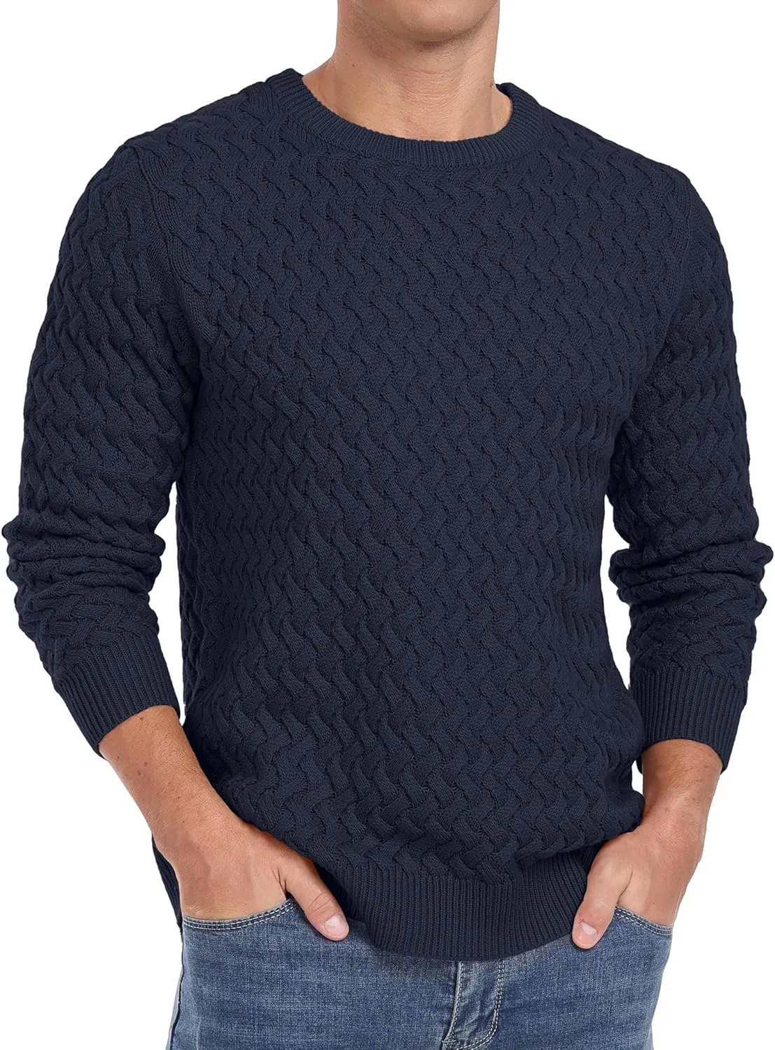 Sailwind Men's Crewneck Cable Knit Sweaters Long Sleeve Casual Twist Patterned Pullover Sweater