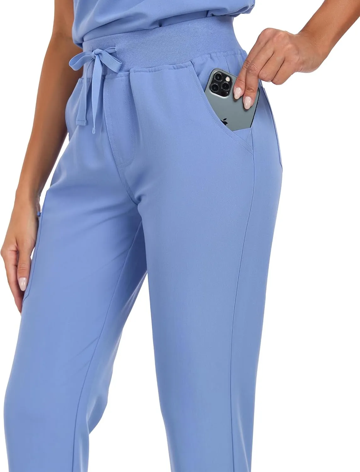 Scrub Pants for Women Four Way Stretch Joggers High Rise Zipper Cargo Pants with 5 Pockets