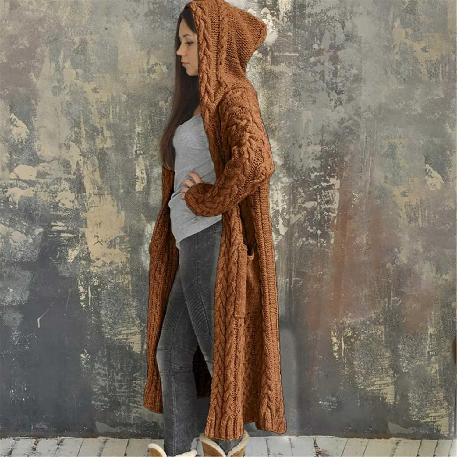 SHAOBGE Sweater Formal Coat Solid Solid Sweater Winter Long Knitted Pocket Loose Women Light Sweaters for Women Open