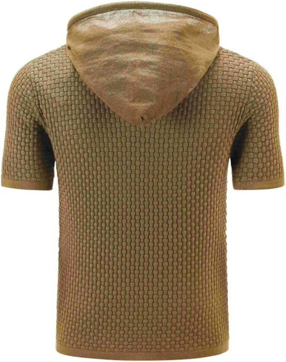 Short Sleeve Waffle Hoodies for Men Knitted Pullover Sweater Breathable Shirts Summer Tops Soft Cmofy Fashion Clothes