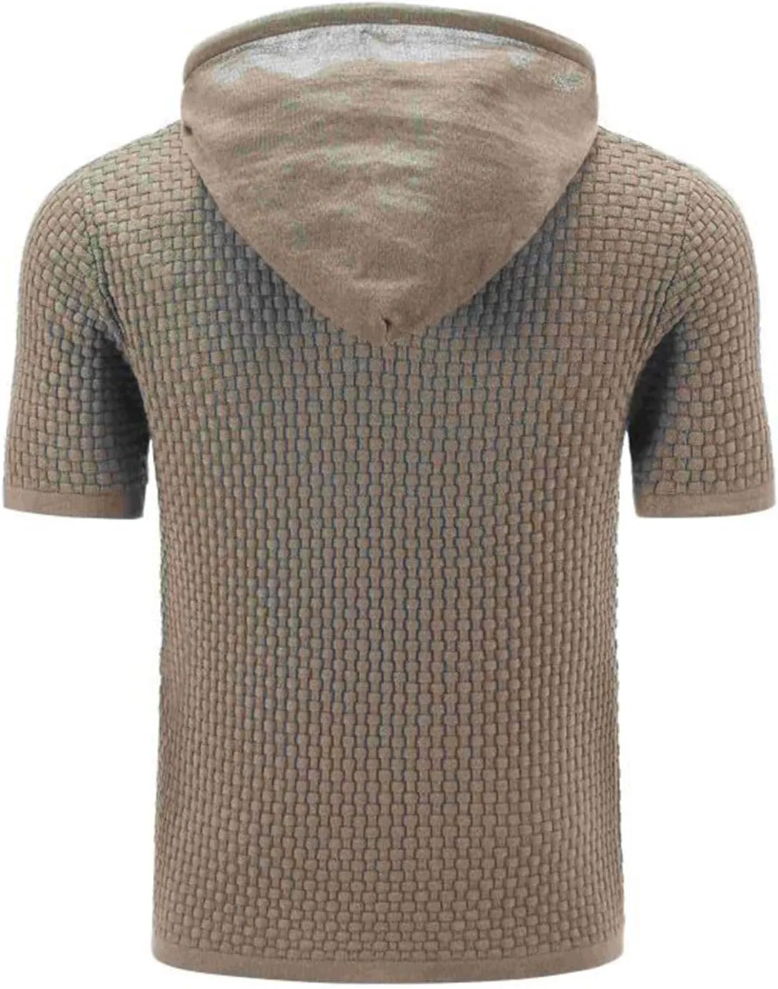 Short Sleeve Waffle Hoodies for Men Knitted Pullover Sweater Breathable Shirts Summer Tops Soft Cmofy Fashion Clothes