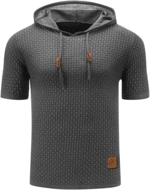Short Sleeve Waffle Hoodies for Men Knitted Pullover Sweater Breathable Shirts Summer Tops Soft Cmofy Fashion Clothes