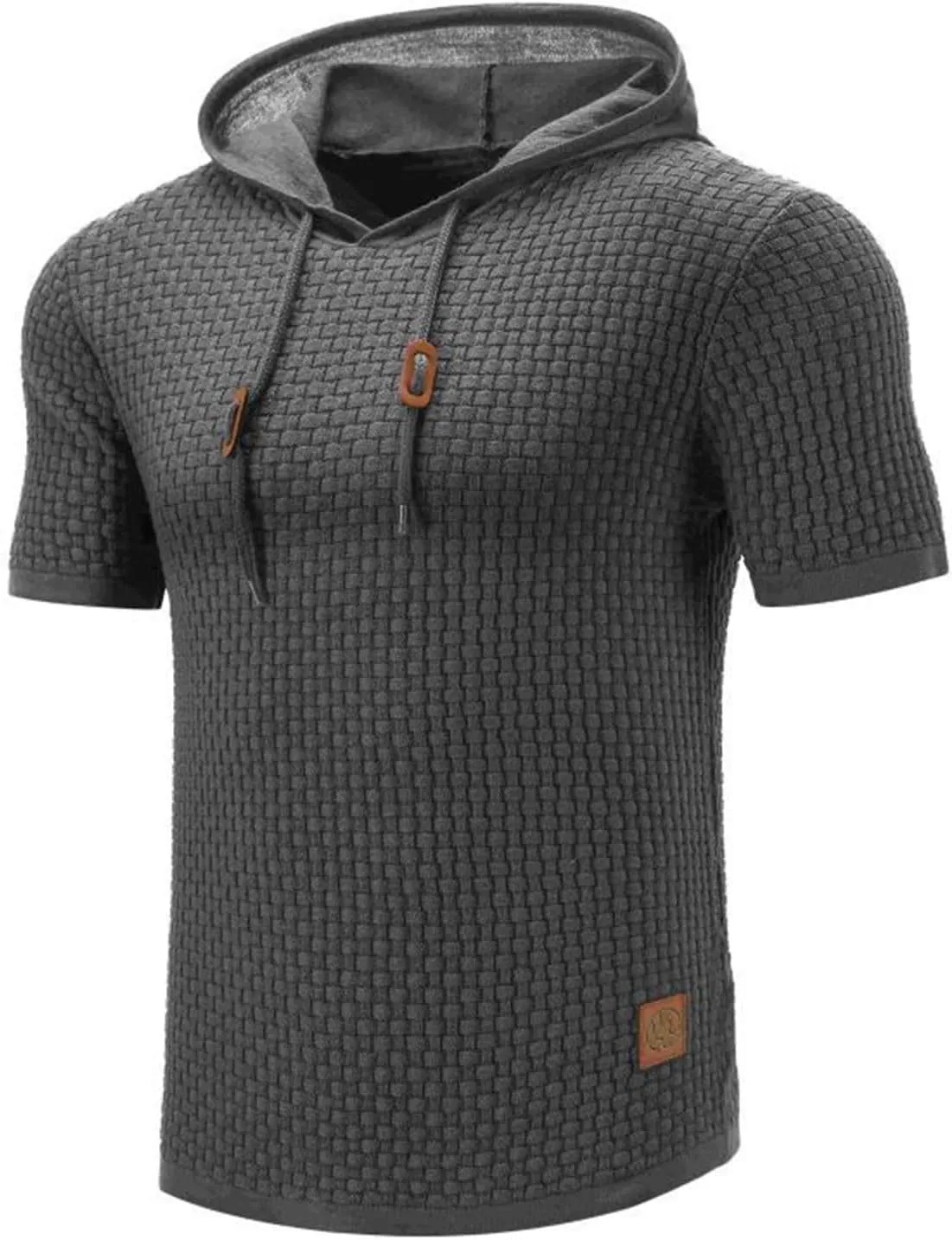 Short Sleeve Waffle Hoodies for Men Knitted Pullover Sweater Breathable Shirts Summer Tops Soft Cmofy Fashion Clothes