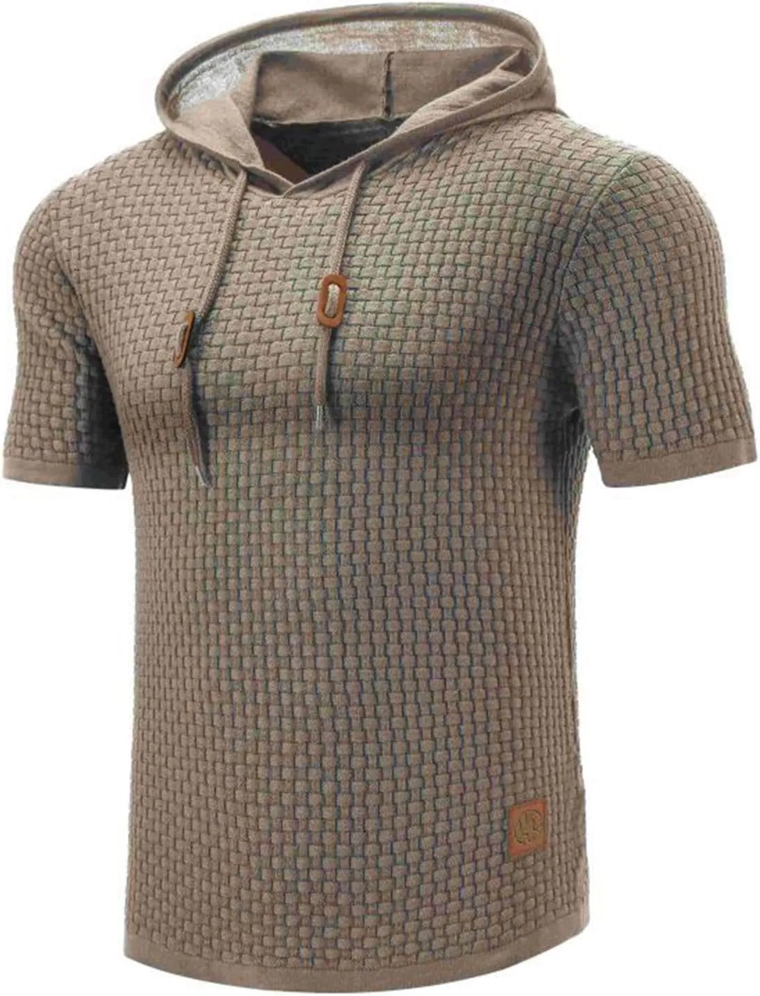 Short Sleeve Waffle Hoodies for Men Knitted Pullover Sweater Breathable Shirts Summer Tops Soft Cmofy Fashion Clothes