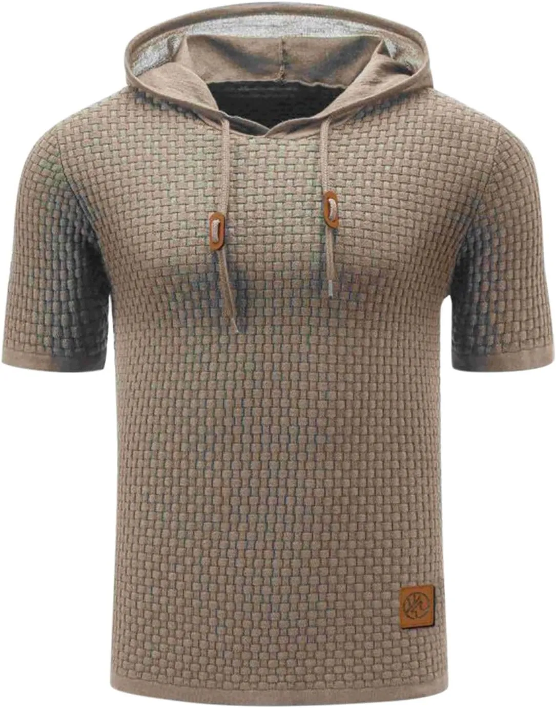Short Sleeve Waffle Hoodies for Men Knitted Pullover Sweater Breathable Shirts Summer Tops Soft Cmofy Fashion Clothes