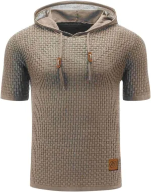 Short Sleeve Waffle Hoodies for Men Knitted Pullover Sweater Breathable Shirts Summer Tops Soft Cmofy Fashion Clothes