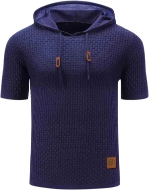 Short Sleeve Waffle Hoodies for Men Knitted Pullover Sweater Breathable Shirts Summer Tops Soft Cmofy Fashion Clothes
