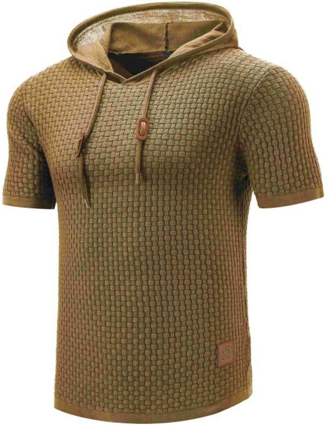 Short Sleeve Waffle Hoodies for Men Knitted Pullover Sweater Breathable Shirts Summer Tops Soft Cmofy Fashion Clothes