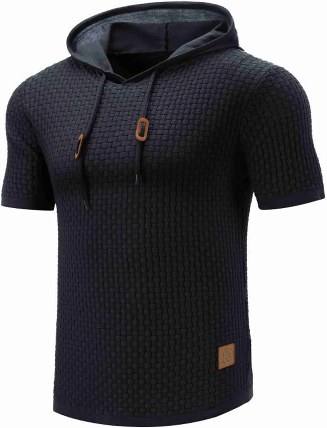 Short Sleeve Waffle Hoodies for Men Knitted Pullover Sweater Breathable Shirts Summer Tops Soft Cmofy Fashion Clothes