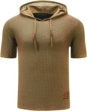 Short Sleeve Waffle Hoodies for Men Knitted Pullover Sweater Breathable Shirts Summer Tops Soft Cmofy Fashion Clothes