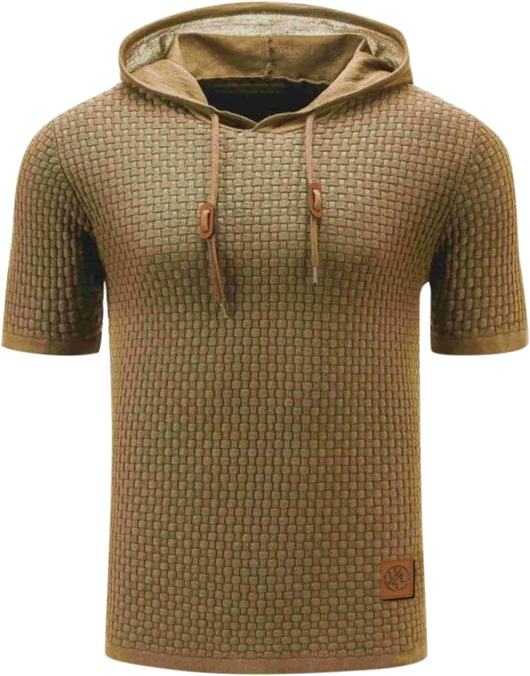 Short Sleeve Waffle Hoodies for Men Knitted Pullover Sweater Breathable Shirts Summer Tops Soft Cmofy Fashion Clothes